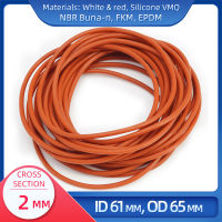 โอริง CS 2 มม. ID 61 มม. OD 65 มม. วัสดุพร้อมซิลิโคน VMQ NBR FKM EPDM ORing Seal Gaske-Lusjeh