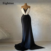 Eightree New Black White V Neck Sleeveless Arabia Prom Party Dress Long Formal Gowns Evening Dresses Vestidos de festa