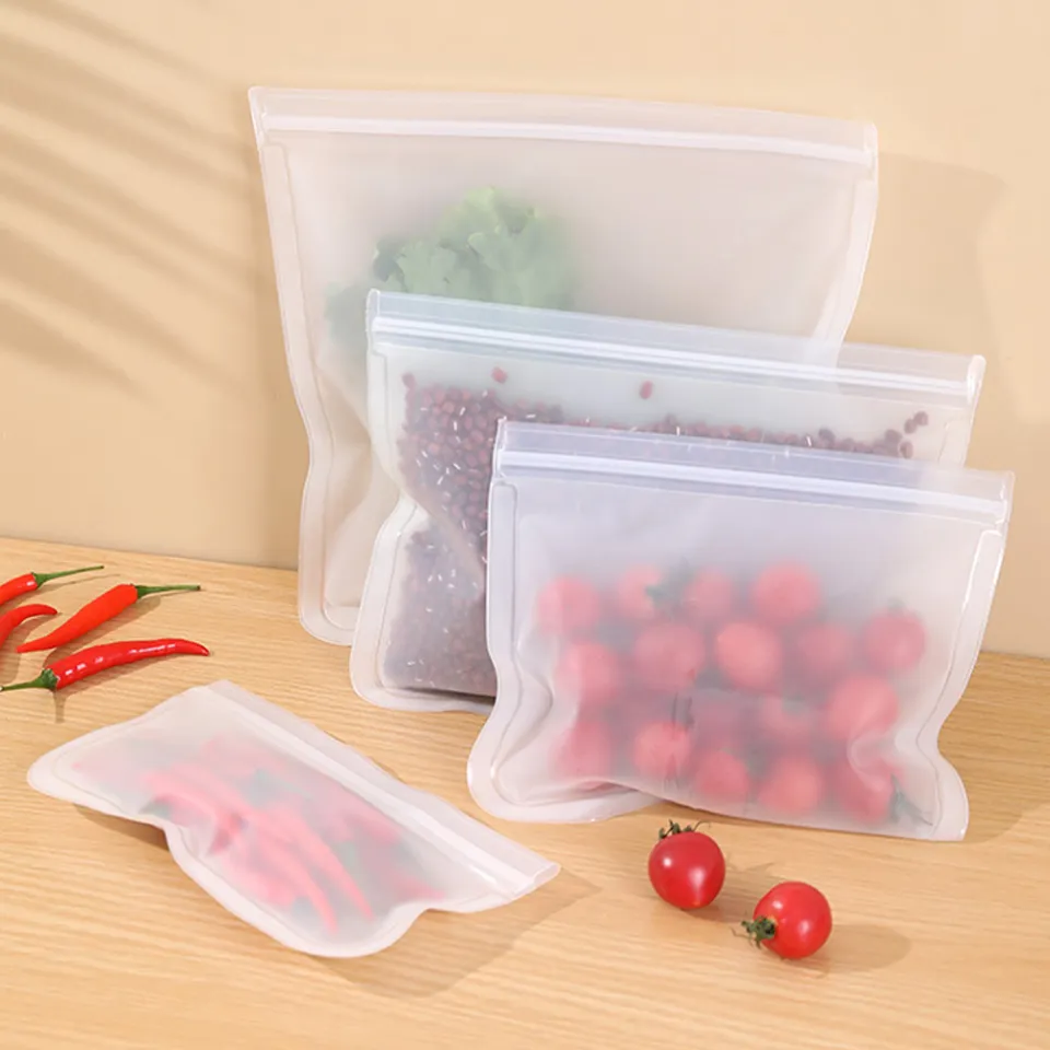 4pcs Thick Silicone Food Storage Bag Eva Fresh Food Preservation Bag  Reusable Leakproof Freezer Bag Sealed Bags Washable Fruits Bag