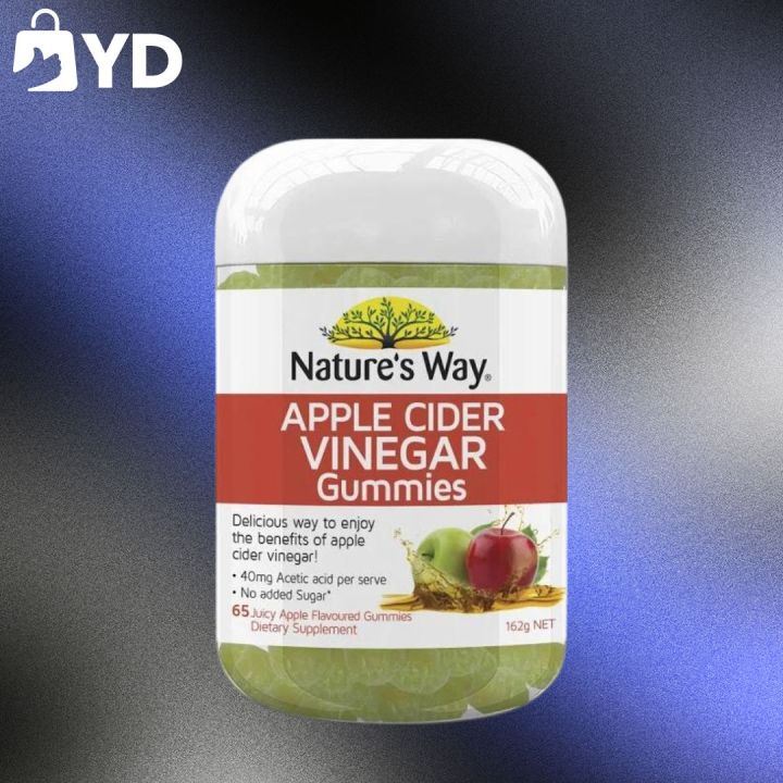 Natures Way Apple Cider Vinegar Gummies 65 เม็ด กัมมี่ทานง่าย ช่วยการเผาผลาญไขมัน [สารออกฤทธิ์เข้มกว่า 180mg of Acetic] No add sugar