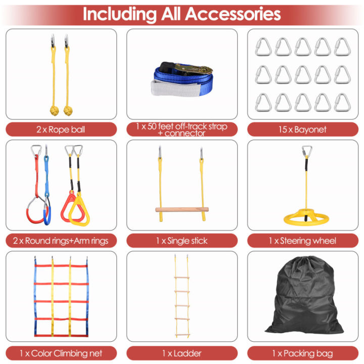 นินจานักรบอุปสรรคเกี้ยงสำหรับเด็ก-50ftslackline-ชุดนินจานักรบอุปกรณ์ฝึกสำหรับผู้ใหญ่-แหวนนินจา-เชือกปีนเขาและตาข่ายสินค้าปีนเขา