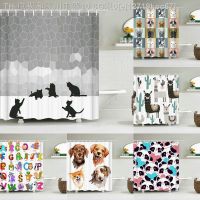 【CW】✎  Dog Polyester Shower Curtain Cartoon Bulldog Alpaca Curtains Background Wall