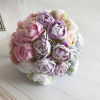 ✁✾✿ European-style retro rayon tea roses 6 small flower buds bouquet wedding home retro fake flower party DIY decoration