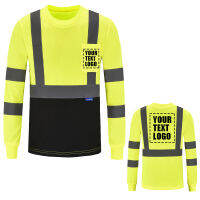 AYKRM เรืองแสงความปลอดภัยเสื้อยืด Hi Vis Workwear แขนยาวสีเหลืองทำงานท็อปส์วิศวกรก่อสร้างสะท้อนแสงแห้งเร็ว