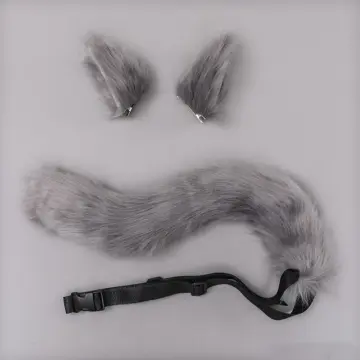 Anime Wolf Fox Cat Plush Tail  2 Clip Ears kit Children Adult Plushie  Tails Toy Headband Hairpin Prop Halloween Cosplay Costume