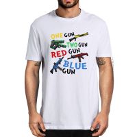 One Gun Two Gun Red Gun Blue Gun Funny Gift Tshirt MenS 100% Cotton Designer T-Shirts Unisex Fashion Summer Humor Top Tee