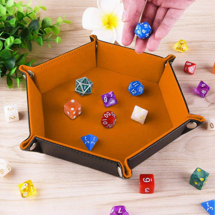 1 pc dice tray PU leather dice folding hexagonal tray dice holder for