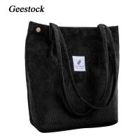 Geestock Foldable Tote Bag Eco Bag Canvas Shopping Handbag Shopper Corduroy Reusable Bag Large Capacity Pouch