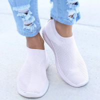 NEW Women White Sneakers Female knitted Vulcanized Shoes Casual Slip On Flats Ladies Sock Shoes Trainers Summer Tenis Feminino