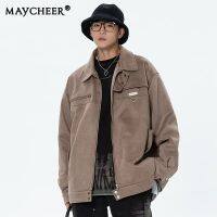 MAYCHEER   เสื้อใหม่สำหรับแจ็คเก็ตของในฤดูใบไม้ร่วงผู้ชายเสื้อแจ็กเก็ตแบบมีปกอินเทรนด์แจ็คเก็ตหนังกลับเสื้อหล่อทันสมัย