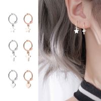 1 Pair Minimalist Cross Love Heart Star Shaped Pendant Hoop Earrings Charm Pierced Hoop Earrings Simple Men Women Ear Jewelry