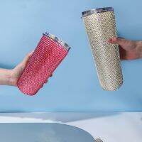 480/600ml Shiny Car mounted Water Bottle Rhinestone Studded Elegant Stainless Steel Diamond Reusable Drinking Cup Luxury Gifts