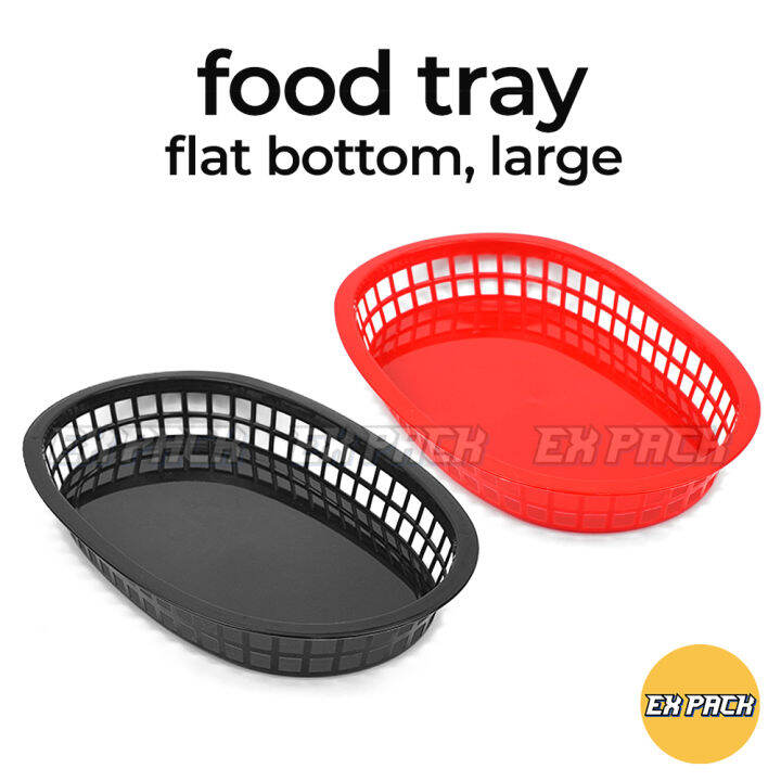 [5PCS] Food Serving Tray Flat Bottom Basket (Black / Red) for Wings