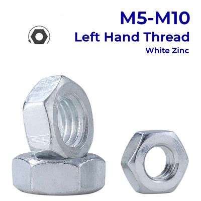 M5 M6 M8 M10 Left Hand Thread Hex Nut Hexagon Nut White Zinc Carbon Steel Hex Hexagon Nut Locking Reverse Tooth Hexagon Hex Nuts Nails Screws Fastener