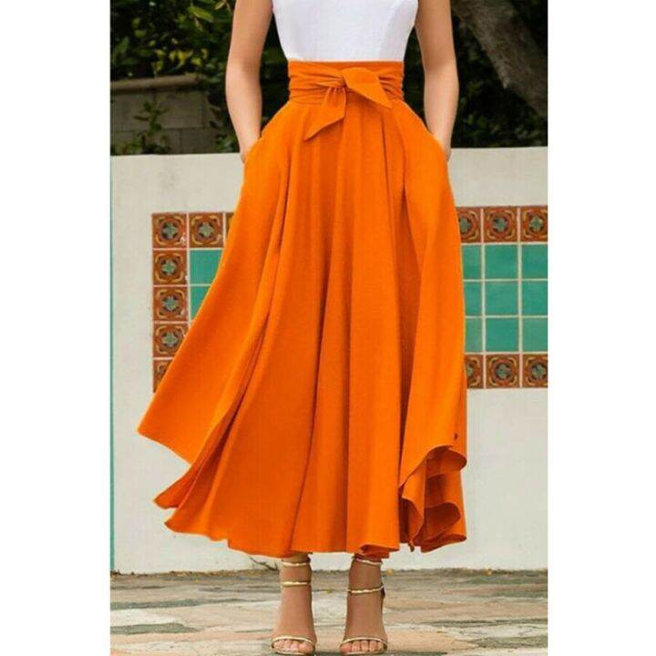 cc-color-brief-pleated-waist-flared-skirt-length