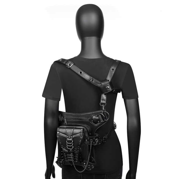 spot-foreign-trade-chain-bag-female-steampunk-rivet-motorcycle-bag-womens-shoulder-bag-female-travel-fanny-pack
