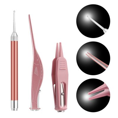 Ear Nose Cleaner Spoon LED Flashlight Baby Earwax Curette Picker Visual Endoscope Earpick Booger Wax Remover Tweezer Forceps Set