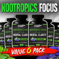 ?Nootropics Focus Capsules ?️ Value Pack of 6 Bottles ? แคปซูลเห็ดหัวลิง Lions Mane, Blue Butterfly Powder, Matcha Green Tea &amp; L-Theanine ? 1 Month Supply (90 Capsules)