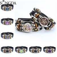 Supernatural Pentagram Magic Leather Bracelet Esoteric Pentagram Snap Amulet Glass Button Bracelets for Men Women Jewelry Gifts