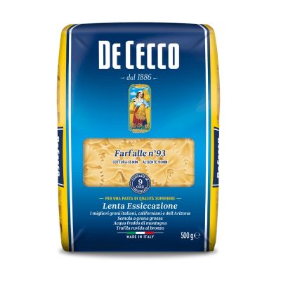🔖New Arrival🔖 เด เชกโก ฟาร์ฟาเล่ พาสต้า เบอร์ 93 จากอิตาลี 500 กรัม - De Cecco Farfalle no.93 Pasta from Italy 500g 🔖