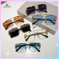 GLASSES580 สะพานคู่ แว่นตากันแดดไร้ขอบ UV400 โลหะสำหรับตกแต่ง เฉดสีสี่เหลี่ยมขนาดใหญ่ ทันสมัยและทันสมัย แว่นตากันแดดตกแต่งเสือชีต้า สำหรับผู้หญิงและผู้ชาย