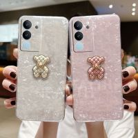 VIVO เคสโทรศัพท์มือ V29 5G Y27 Y36 5G 4G 2023โปร่งใสใหม่เปลือกมันวาวแผ่นปะรูปหมีน่ารักปลอกอ่อน VIVO Y02 Y02t ป้องกันเลนส์ Y02A เคสโทรศัพท์ VivoY27 VivoV29