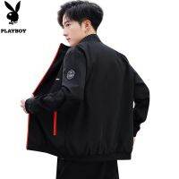 PLAYBOY ฤดูใบไม้ร่วงเสื้อแจ็คเก็ตบาง ๆ ผู้ชายสบาย ๆ ซิปสีดำแจ็คเก็ตมือระเบิดแจ็คเก็ตสำหรับผู้ชาย