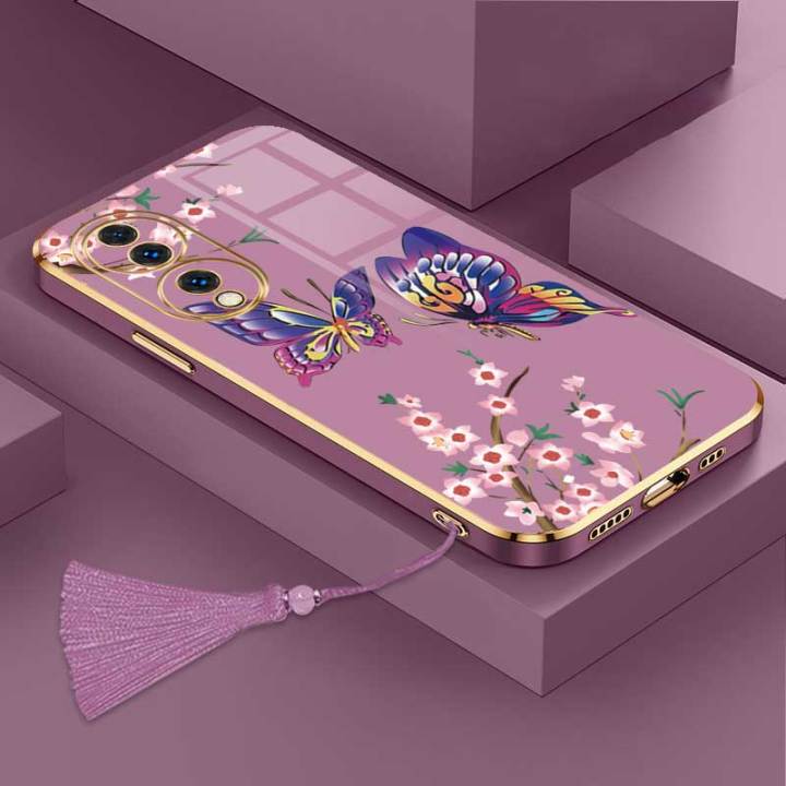 เคสสำหรับ-honor-70-5g-huawei-nova-9se-nova-9ผีเสื้อที่สวยงามหรูหราพร้อมเคสป้องกันกล้องดอกไม้เคสโทรศัพท์ขอบชุบซิลิโคนนิ่มพร้อมฟรีสายคล้อง