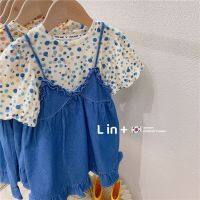 CUI YI SHOP summer suspender dress 2023 style stylish polka dot puff sleeve top denim two-piece set