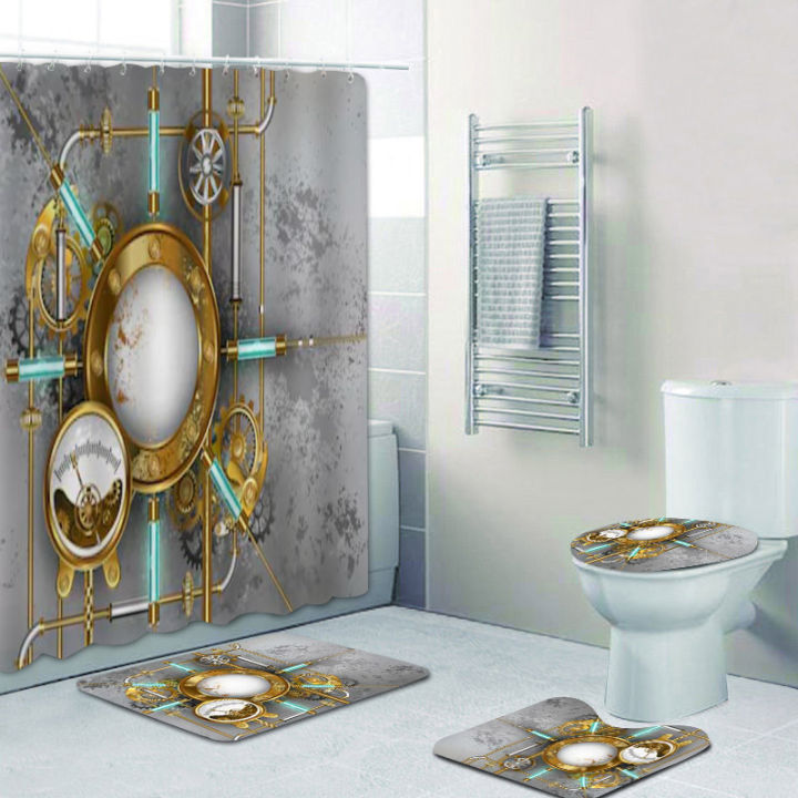 ร้อน-โบราณอุตสาหกรรมม่านอาบน้ำห้องน้ำม่านชุดหลอดไฟ-steampunk-องค์ประกอบทองเหลืองผ้าม่านอาบน้ำเสื่อพรมปูพื้นตกแต่งบ้าน