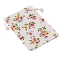 200Pcs Floral Burlap Drawstring Bags, Linen Gift Bag Packing Storage Linen Jewelry Pouches Sacks 5.5 x 3.9 Inch