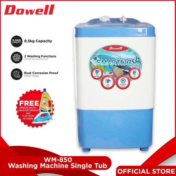 Dowell WM850 Single Tub Washing Machine with FREE Flat Iron and Breeze 900ml Liquid Detergent