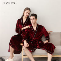 JULYS SONG New Sleepwear Robe Winter Autumn Velvet Women Nightgown Solid Color Pajamas Man Homewear Bathrobe Casual Couple Robe