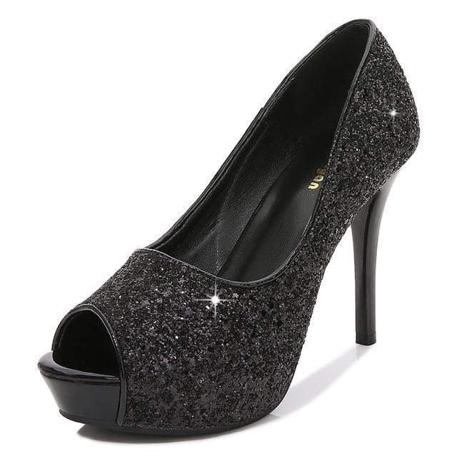 รองเท้าส้นสูงแบบพันสาย12-14ซม-เปิดนิ้วเท้าสำหรับผู้หญิง-รองเท้าเซ็กซี่สีดำสีเงินแท่นการแต่งงานปาร์ตี้สูง