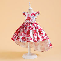 New Childrens Clothing European And American Childrens Printed Princess Puffy Dress Girls Catwalk Tail Dresses Of Bride Fellow Kids