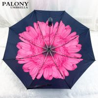 Flower Shape Reverse Automatic Umbrella Three-fold Black Coating UV Windproof Women Sunny And Rainy Umbrella