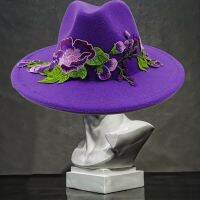 Purple Embroidered Flower Fedora Hat 3D Wedding Hat Mens and Womens Jazz Hat 2023 New Fedora Hat New Product Release Sombrero