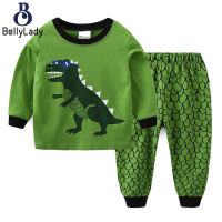 2pcs Long Sleeve Home Wear Set For Boys Cute Dinosaur Printing Round Neck Tops Trousers Suit【fast】