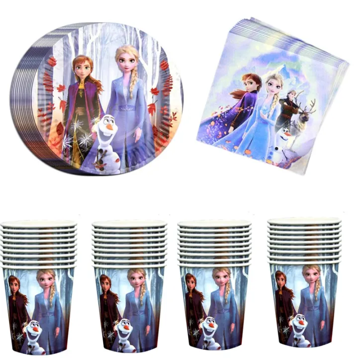 60Pcs/Lot Frozen Theme Napkins Happy Birthday Party Elsa Anna Plates