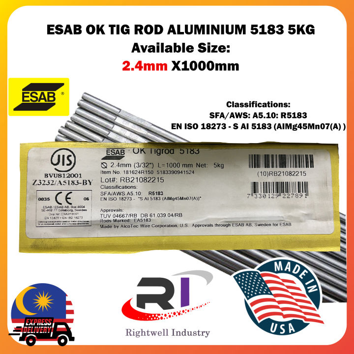 ESAB OK WELDING TIG ROD ALUMINIUM 5183 5KG 2.4mm X 1000mm | Lazada