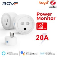 ۞▤ Rovf 20/16A Zigbee Tuya Plug WiFi ปลั๊กอัจฉริยะ เต้าเสียบควบคุมแบบไร้สาย US พร้อมการตรวจสอบพลังงาน ตั้งเวลาอิเล็กทรอนิกส์ ทํางานร่วมกับ Alexa Google Home