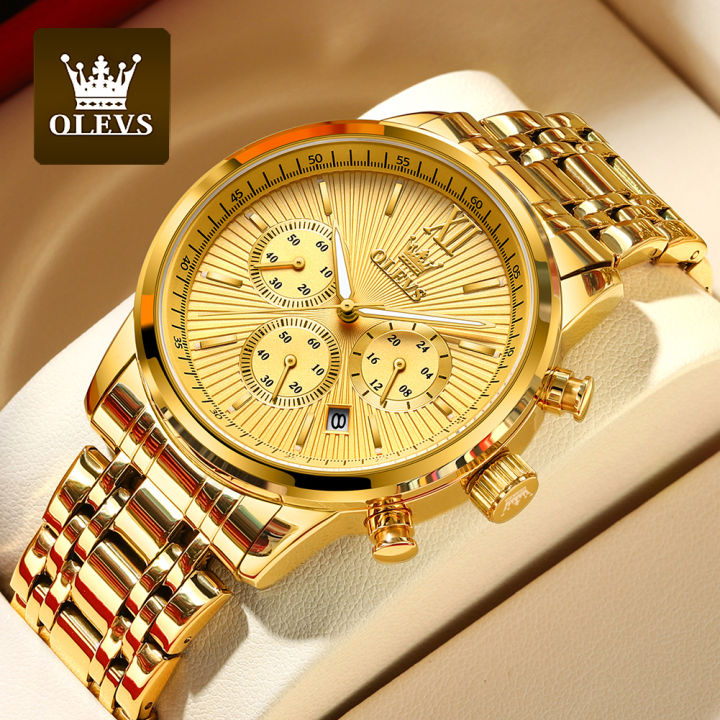 olves-นาฬิกาข้อมือสำหรับผู้ชายของแท้2023ใหม่กันน้ำนาฬิกามีปฏิทินจับเวลาได้เรืองแสงลำลองสายเหล็กสแตนเลส