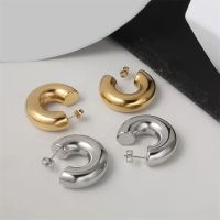 【YP】 AOMU 3cm Wide New Minimalism Gold Color Round Thick Metal Hoop Earrings for Jewelry