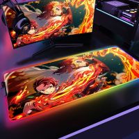 卍♗ Demon Slayer RGB Mouse Pad Large Anime Mousepad Mause Computer Gamer Keyboard Deskpad Backlit Mat LED Kimetsu No Yaiba Mausepad