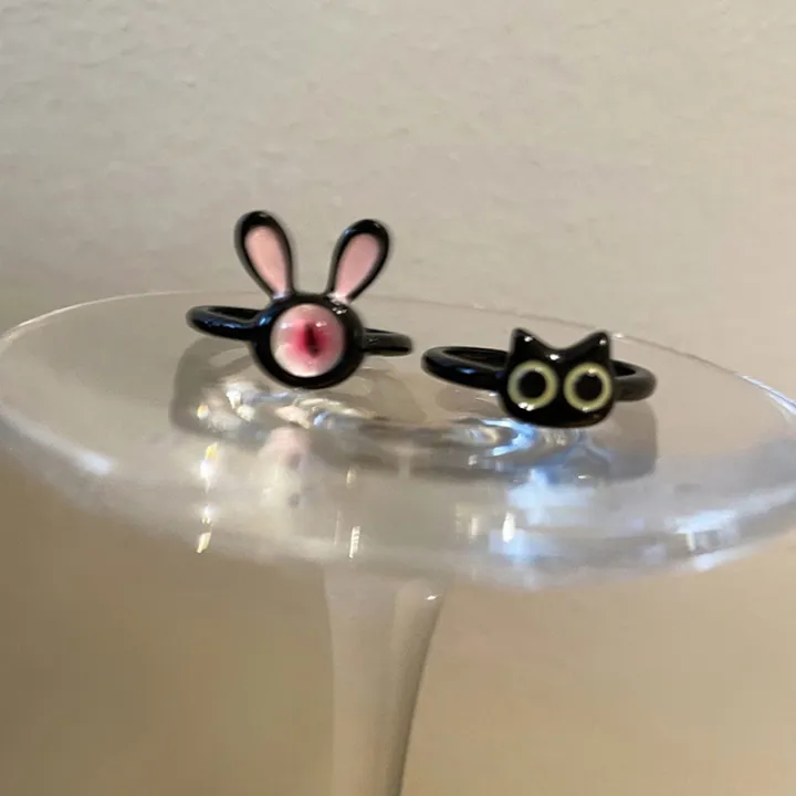 zhongloul-แหวนคู่วงแหวนแสนสนุกแสนน่ารักตาแมวแหวนเครื่องประดับแหวนปรับขนาดได้