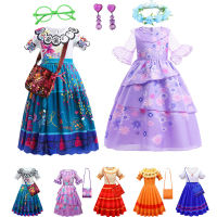 Encanto Mirabel Dress For Girls Madrigal Cosplay Costumes Kids Isabella Dresses Carnival Halloween Birthday Party Clothing 4-10Y