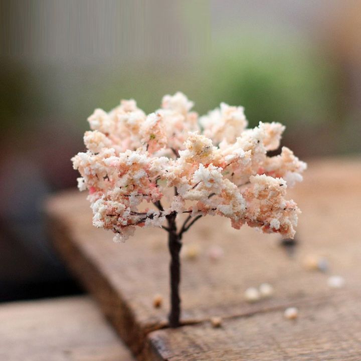 2ชิ้นซากุระประดิษฐ์ขนาดเล็กต้นไม้จำลองโต๊ะสำนักงานดอกไม้ปลอมกระถางประดับบ้านอุปกรณ์ตกแต่งสวนพลาสติก