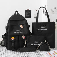 5Pcs Set Kids Schoolbag Female Korean Color Matching Middle School Student Book Bags Rucksack Fashion Canvas Backpack Bolsas