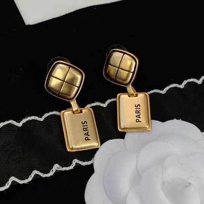 Hot Brand Yellow Gold Color Fashion Jewelery Woman Vintage Square Word Earrings Party High Quality Cute Party Studing Jewelry