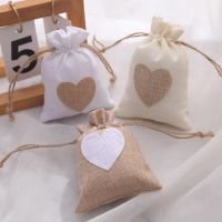 5 Pcs Heart Adhesive Gift Drawstring Bags Christmas Party Favors High Quality Small Jute Burlap Pouches 8x10/10x14/13x18cm Gift Wrapping  Bags